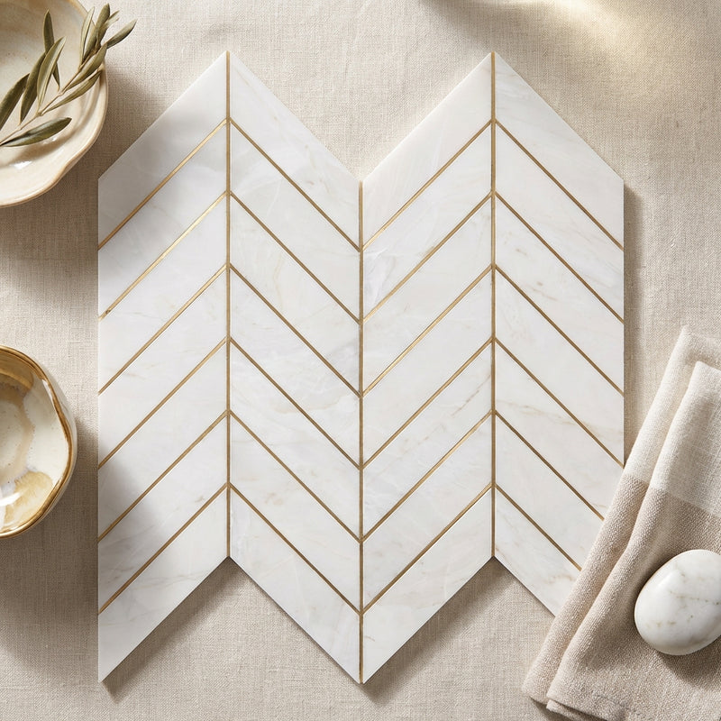 Bianco Dolomiti (White Dolomite) Polished Chevron Mosaic