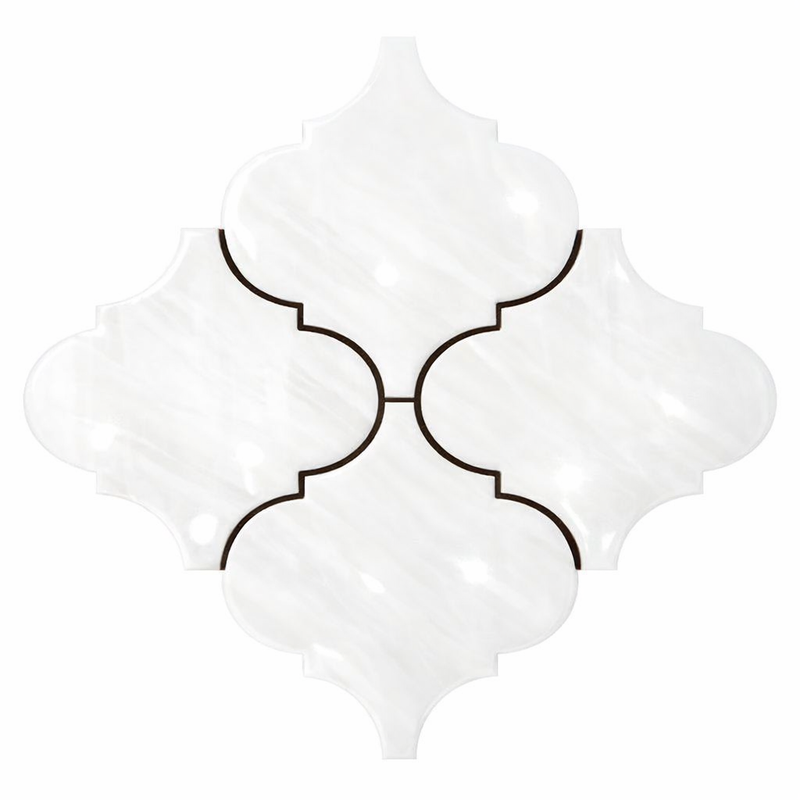 Bianco Dolomiti (White Dolomite) Polished Lantern Mosaic (6") (Arabesque / Moroccan / Baroque)