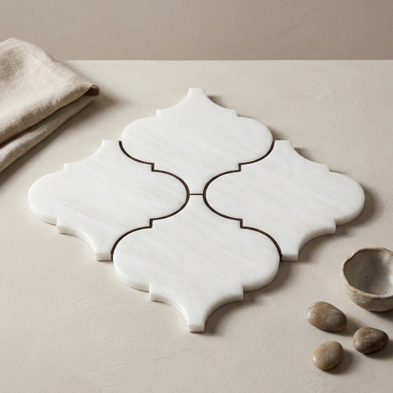 Bianco Dolomiti (White Dolomite) Polished Lantern Mosaic (6") (Arabesque / Moroccan / Baroque)