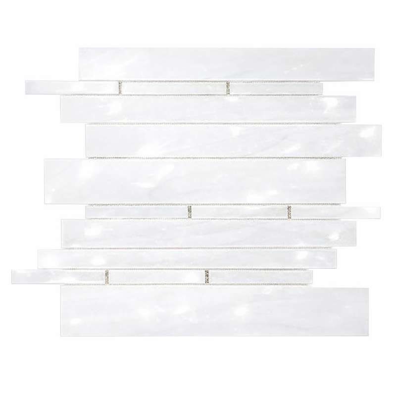 Bianco Dolomiti (White Dolomite) Polished Manhattan Mosaic Manhattan (Random-Strip) Mosaic