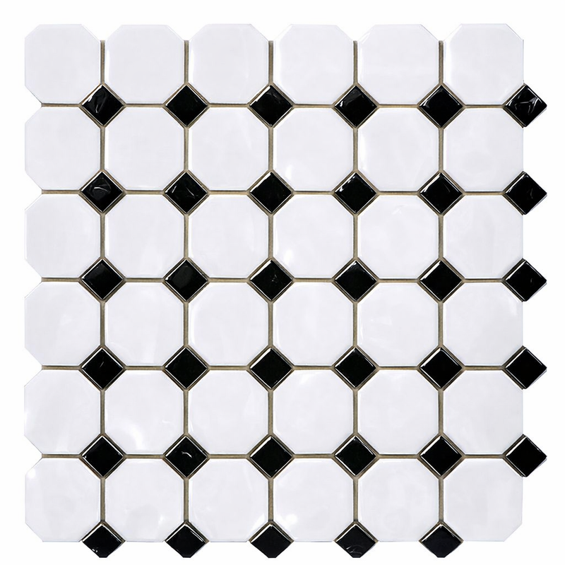 Bianco Dolomiti (White Dolomite) Polished Octagon Mosaic w/ Black