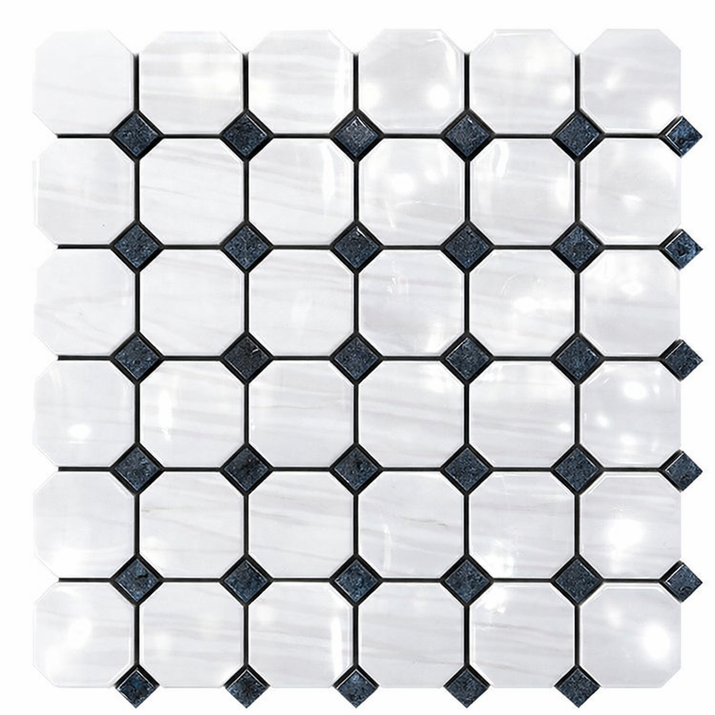 Bianco Dolomiti (White Dolomite) Polished Octagon Mosaic w/ Blue-Gray