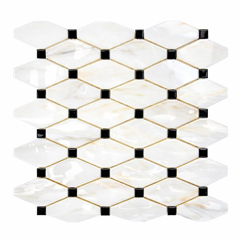 Bianco Dolomiti (White Dolomite) Polished Octave Mosaic Octave (Long Octagon) Mosaic w/ Black