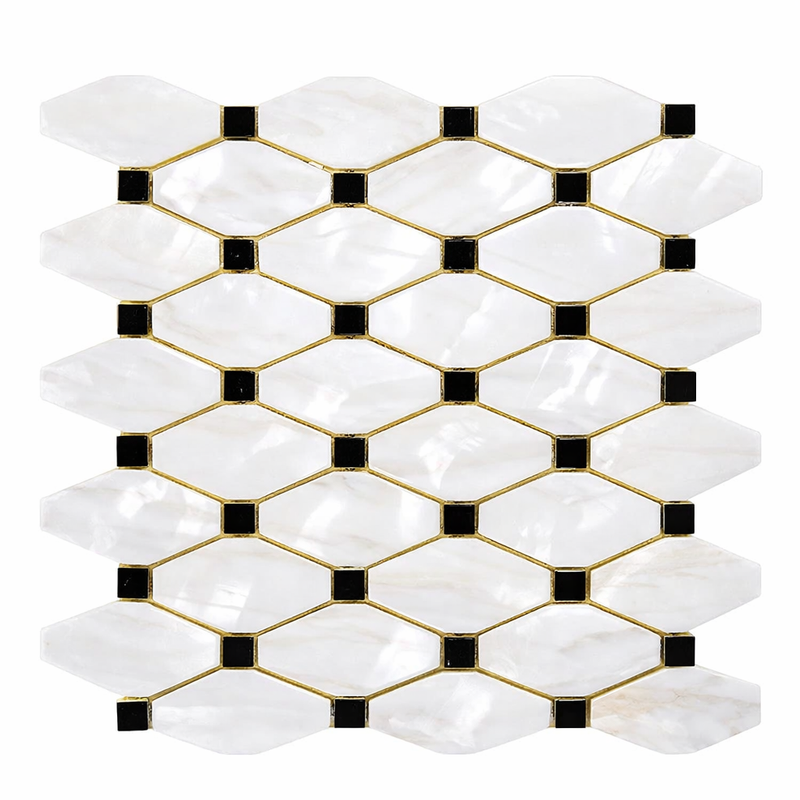 Bianco Dolomiti (White Dolomite) Polished Octave Mosaic Octave (Long Octagon) Mosaic w/ Blue-Gray