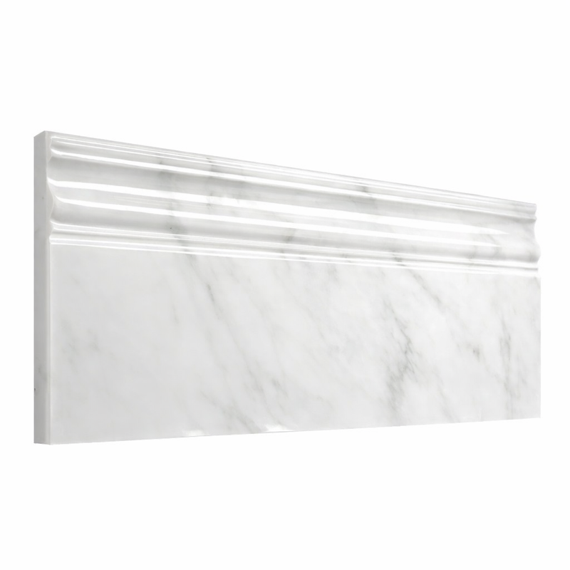 Oriental White (Asian Statuary) Marble 4-3/4x12 Polished Tile Baseboard Trim