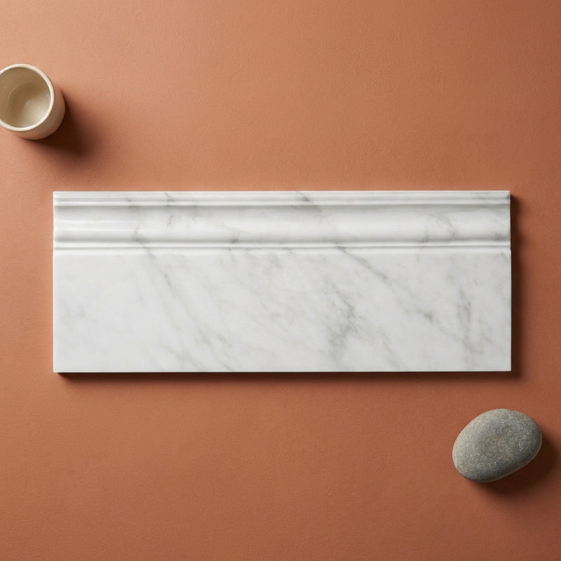 Oriental White (Asian Statuary) Marble 4-3/4x12 Polished Tile Baseboard Trim