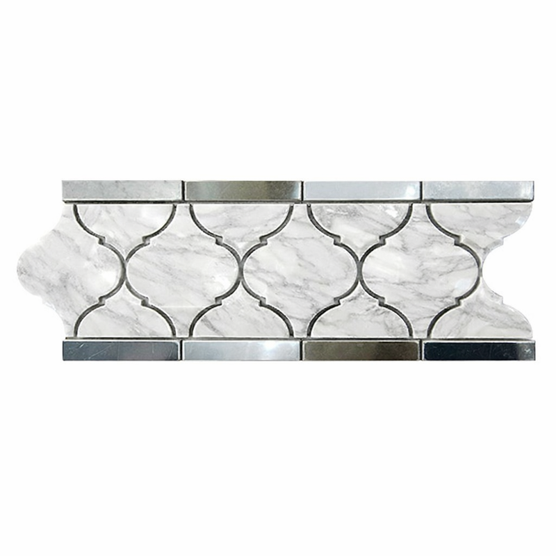 Carrara White (Italian) Marble 3-7/8x11 5/8 Polished Tile Lantern (Luxury) Border (Carrara w/ Blue-Gray) Lantern Border