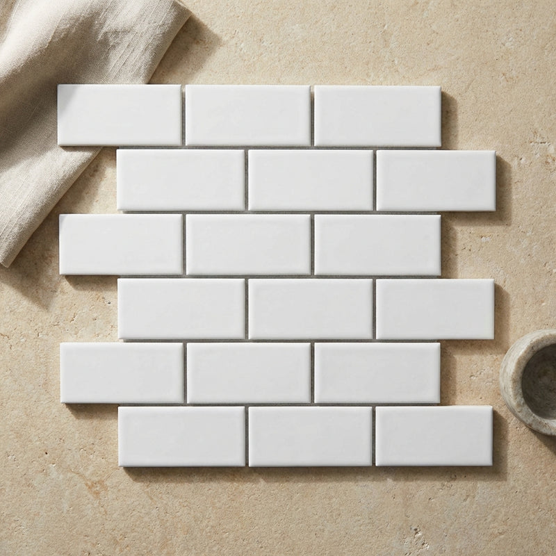 Thassos White (Greek) Marble 2x4 Polished Brick Joint Mosaic Straight-Edged Brick Mosaic