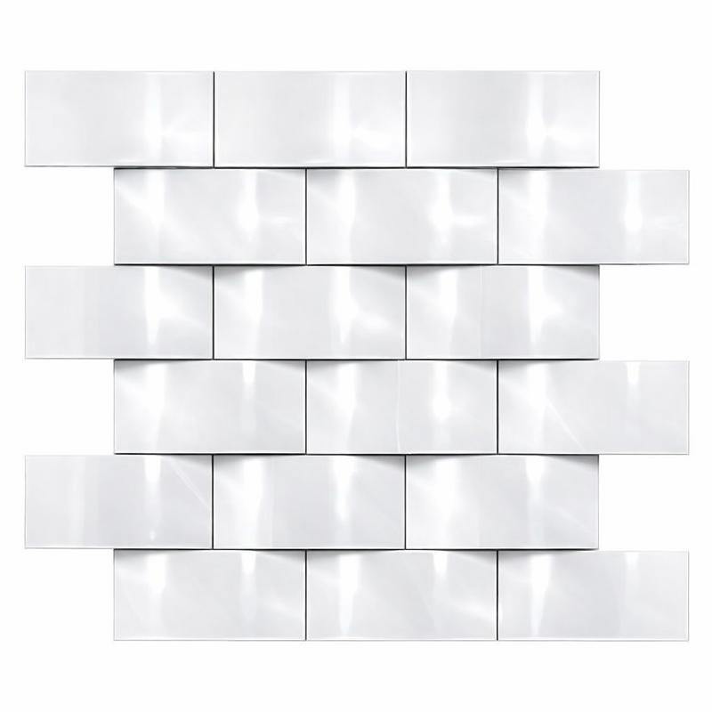 Thassos White (Greek) Marble 2x4 Polished Mosaic Round-Faced (CNC-Arched / Wavy)