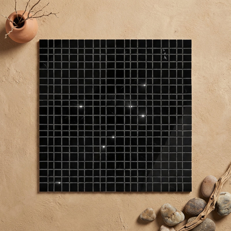 Nero Marquina (Black) Marble 5/8x5/8 Polished Mosaic
