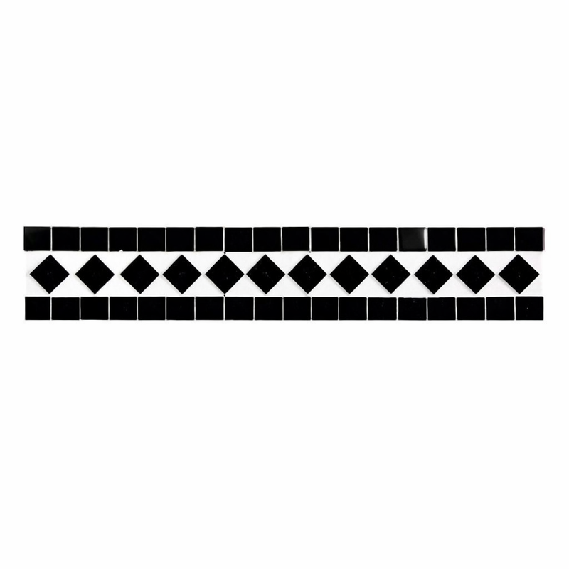Thassos White (Greek) Marble 2x12 Polished Tile BIAS Border (w/ Black)