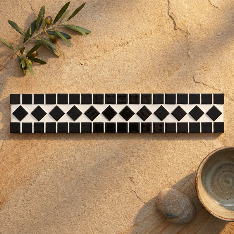 Thassos White (Greek) Marble 2x12 Polished Tile BIAS Border (w/ Black)