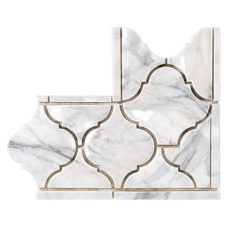 Calacatta Gold (Italian) Marble Polished Tile Lantern (Luxury) Border - (Corner) Lantern Border CORNER