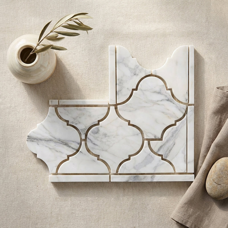 Calacatta Gold (Italian) Marble Polished Tile Lantern (Luxury) Border - (Corner) Lantern Border CORNER