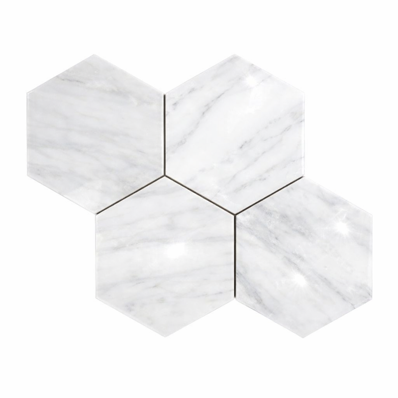 Oriental White (Asian Statuary) Marble 6x6 Polished Hexagon Mosaic