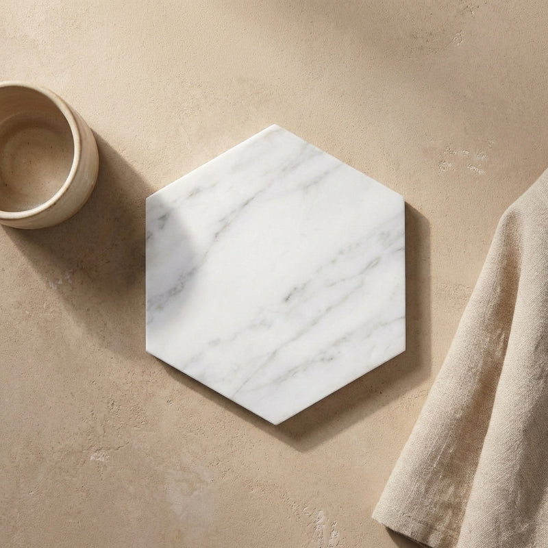 Oriental White (Asian Statuary) Marble 6x6 Polished Hexagon Mosaic