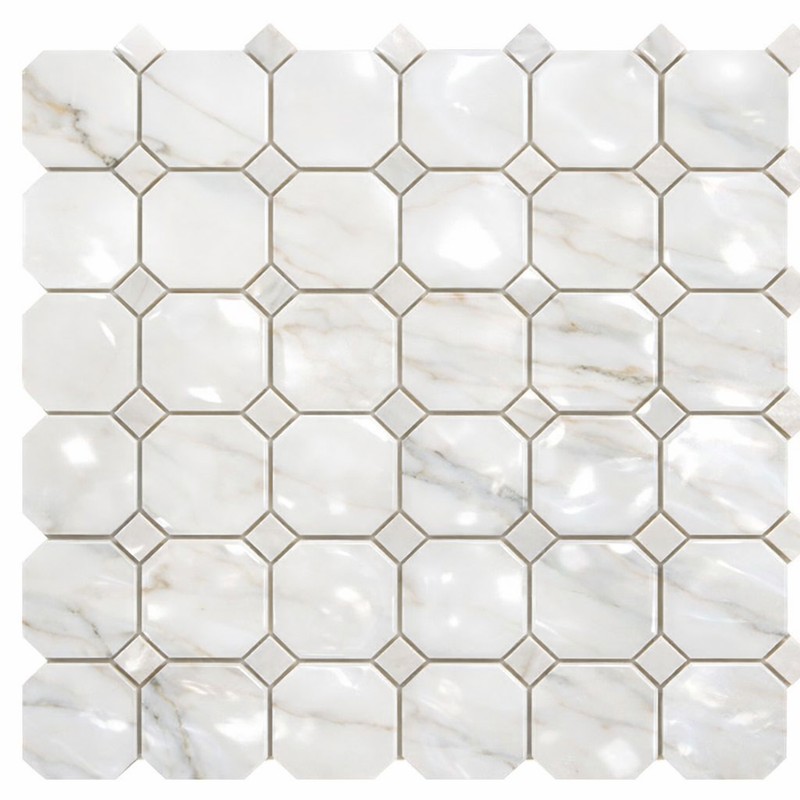 Calacatta Gold (Italian) Marble Polished Octave Mosaic Octave (Long Octagon) Mosaic (w/ Calacatta Gold)