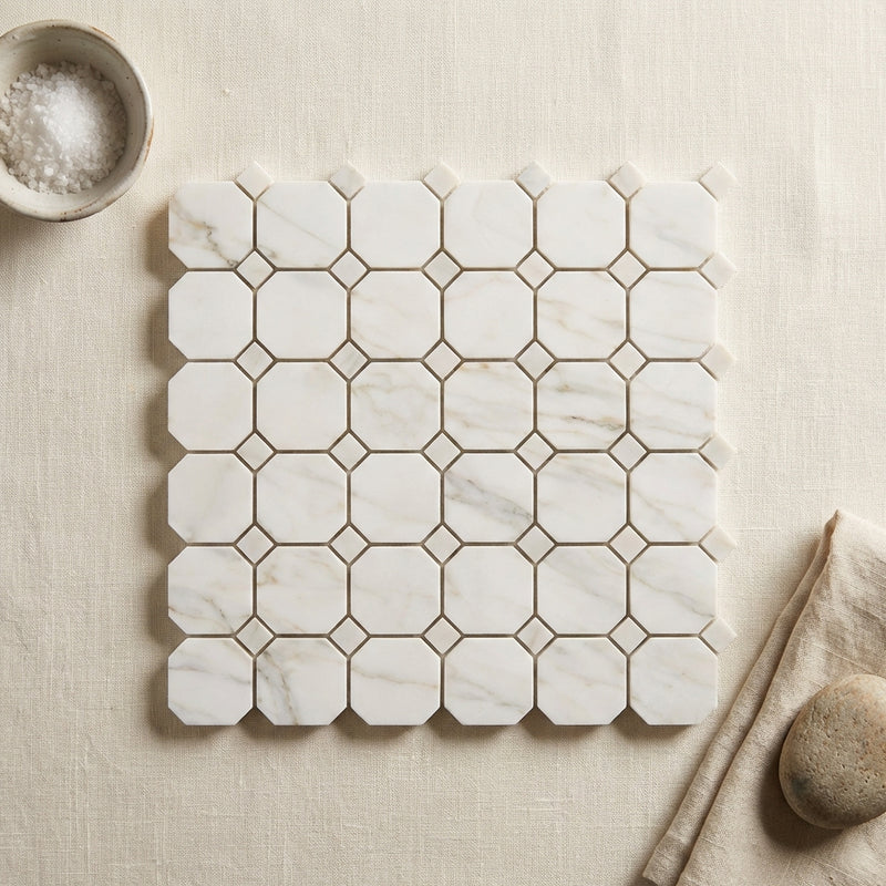 Calacatta Gold (Italian) Marble Polished Octave Mosaic Octave (Long Octagon) Mosaic (w/ Calacatta Gold)