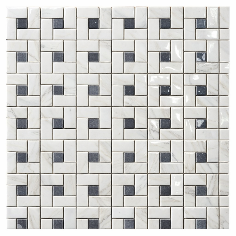 Calacatta Gold (Italian) Marble Polished Pinwheel Mosaic (w/ Blue-Gray)