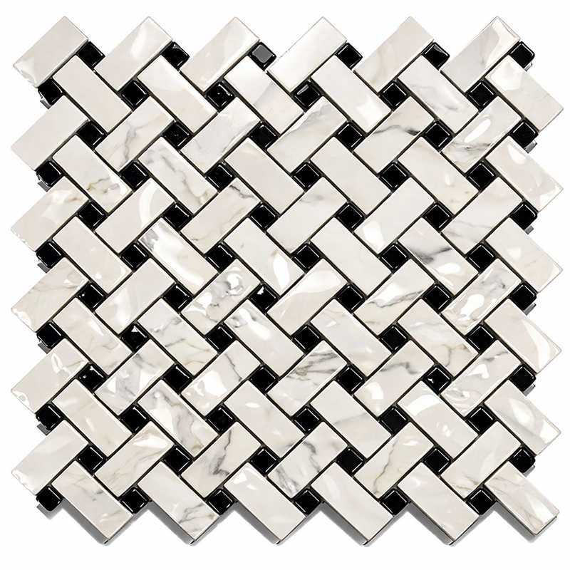 Calacatta Gold (Italian) Marble Polished Stanza Mosaic (w/ Black)