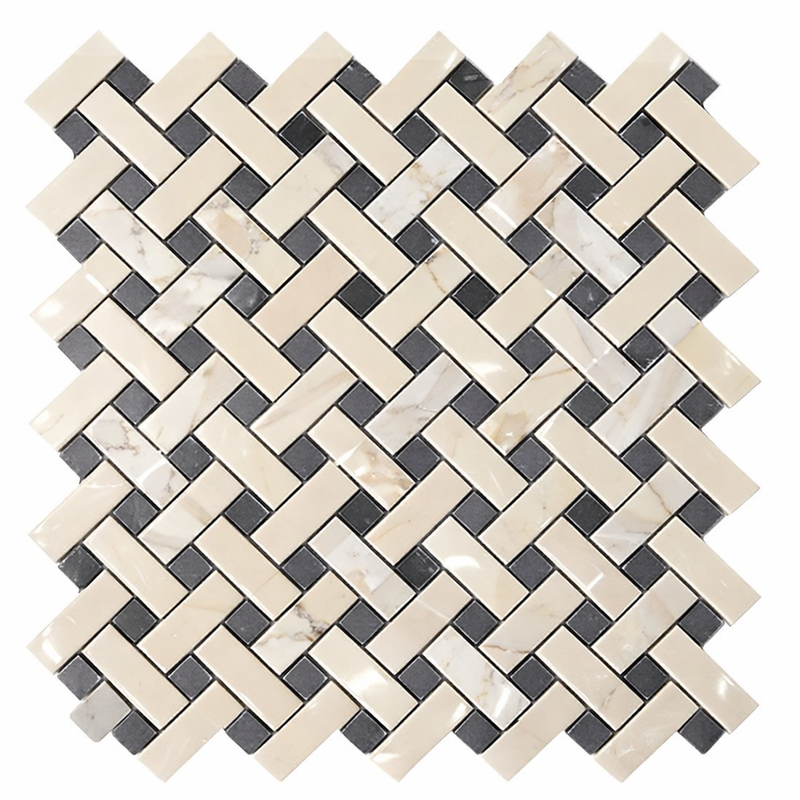 Calacatta Gold (Italian) Marble Polished Stanza Mosaic (w/ Blue-Gray)