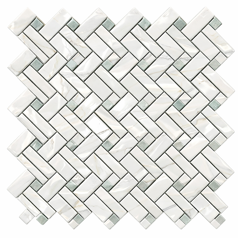 Calacatta Gold (Italian) Marble Polished Stanza Mosaic (w/ Ming-Green)