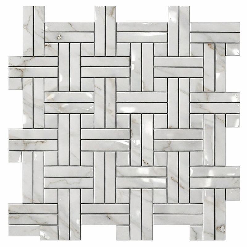 Calacatta Gold (Italian) Marble Polished Mosaic Triple-Weave (w/ Calacatta Gold)