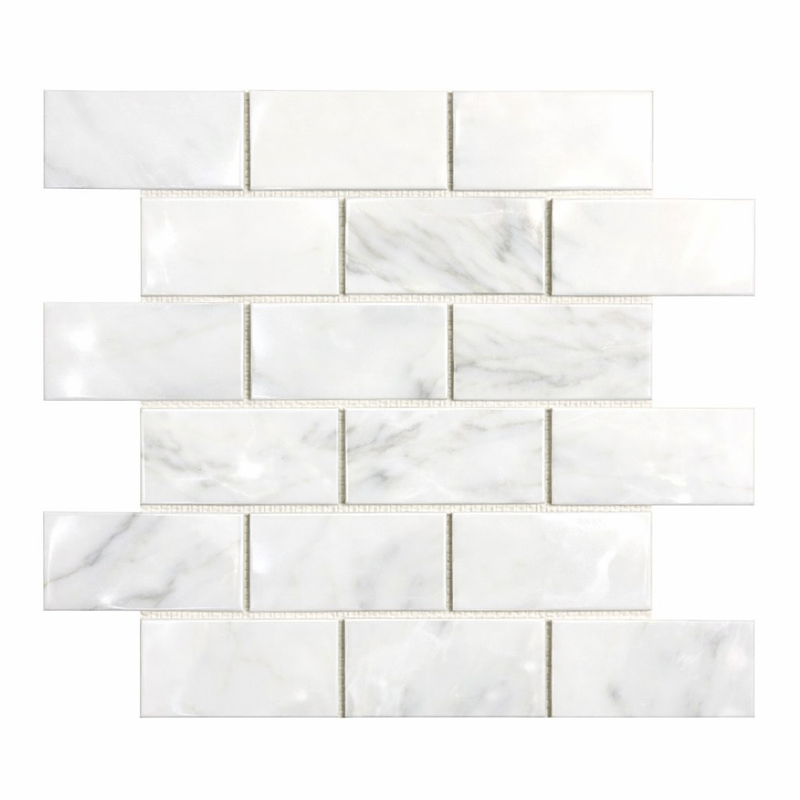 Oriental White (Asian Statuary) Marble 2x4 Polished Brick Joint Mosaic Straight-Edged Brick Mosaic