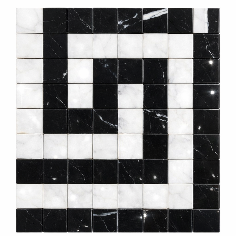 Carrara White (Italian) Marble Polished Tile Greek Key Border CORNER (w/ Black)