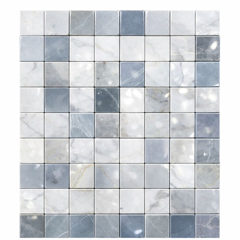 Carrara White (Italian) Marble Polished Tile Greek Key Border CORNER (w/ Blue-Gray)