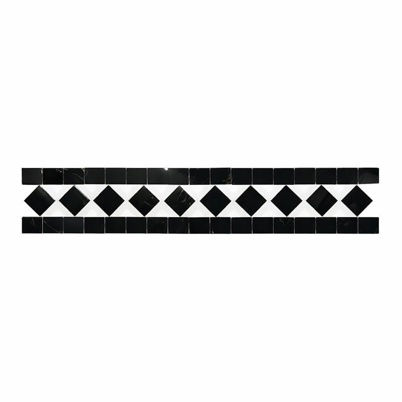 Carrara White (Italian) Marble 2x12 Polished Tile BIAS Border (w/ Black)