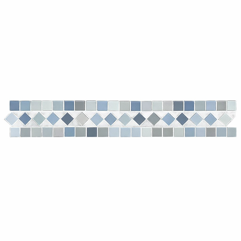 Carrara White (Italian) Marble 2x12 Polished Tile BIAS Border (w/ Blue-Gray)
