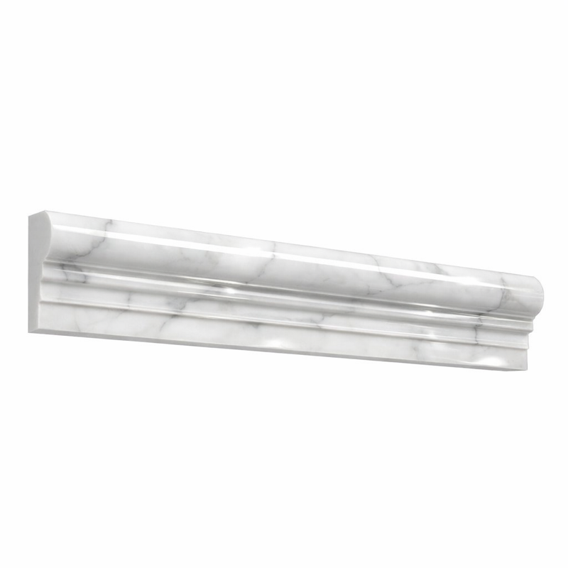 Carrara White (Italian) Marble 2x12 Polished Tile OG-1 (Single-step Chair Rail Trim)