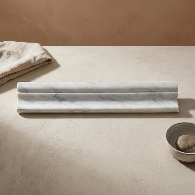 Carrara White (Italian) Marble 2x12 Polished Tile Crown (Mercer) Molding Crown Molding