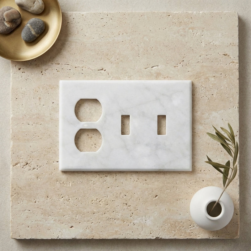 Thassos White Switch Plate Covers 4-1/2x6 1/3 Polished Plate Cover 3-DUPLEX