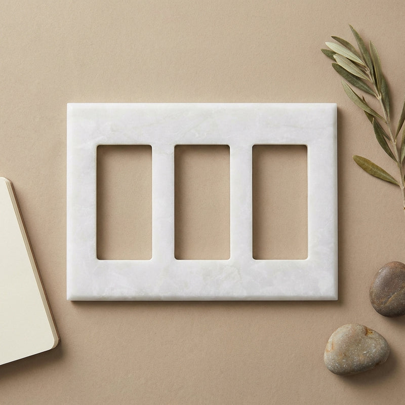 Thassos White Switch Plate Covers 4-1/2x6 1/3 Polished Plate Cover 3-ROCKER