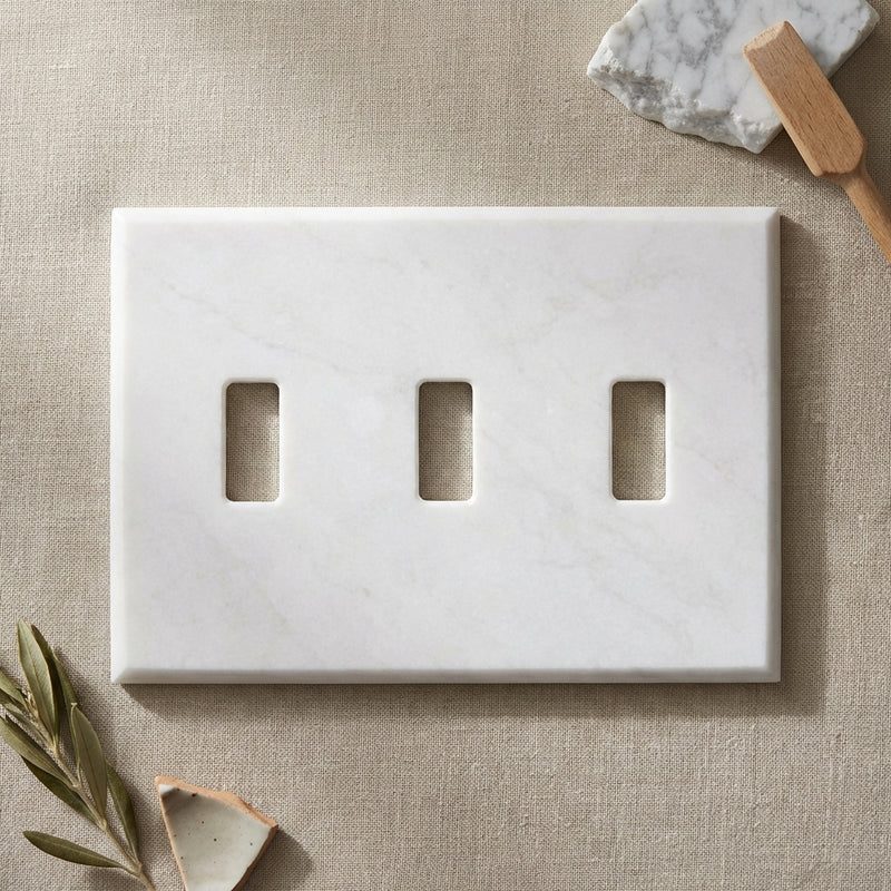 Thassos White Switch Plate Covers 4-1/2x6 1/3 Polished Plate Cover 3-TOGGLE