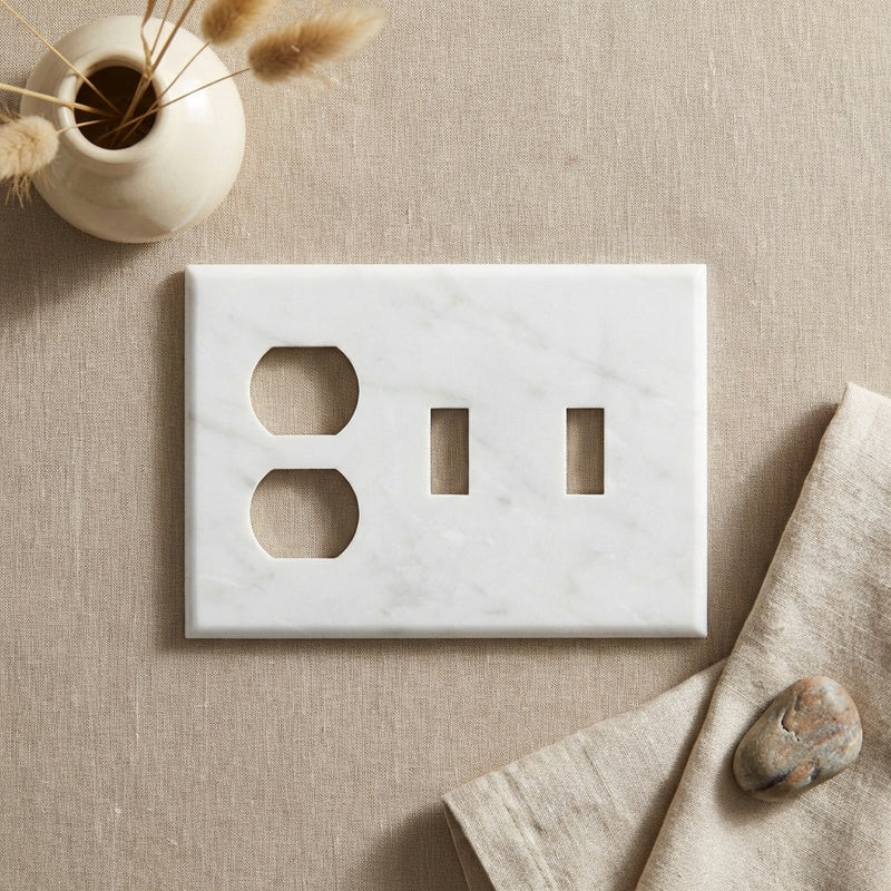 Thassos White Switch Plate Covers 4-1/2x6 1/3 Polished Plate Cover DOUBLE TOGGLE - DUPLEX