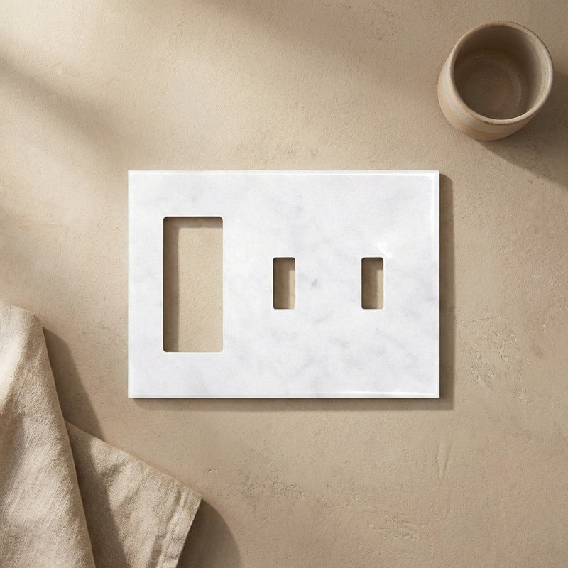 Thassos White Switch Plate Covers 4-1/2x6 1/3 Polished Plate Cover DOUBLE TOGGLE - ROCKER