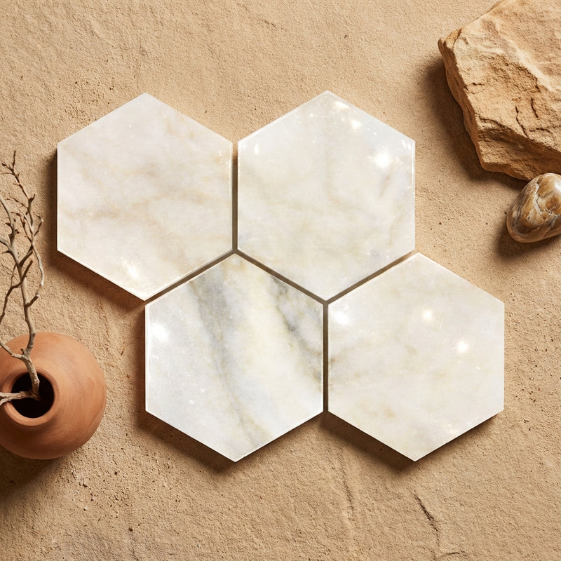 Calacatta Oliva Marble 6x6 Polished Hexagon Mosaic