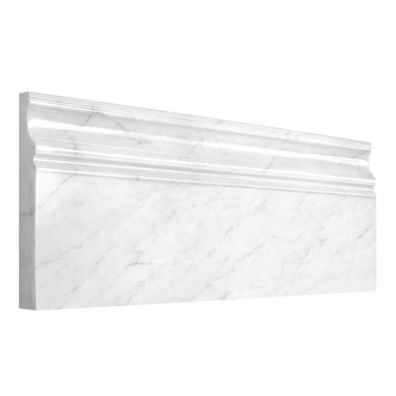 Carrara White (Italian) Marble 4-3/4x12 Polished Tile Baseboard Trim