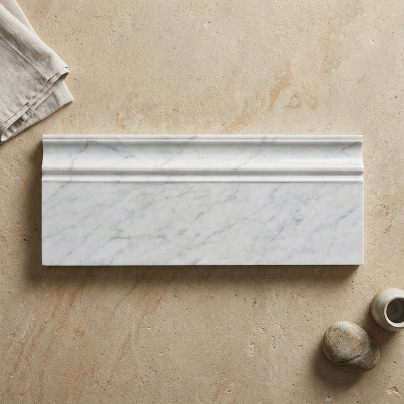 Carrara White (Italian) Marble 4-3/4x12 Polished Tile Baseboard Trim