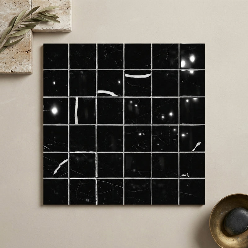 Nero Marquina (Black) Marble 2x2 Polished Mosaic