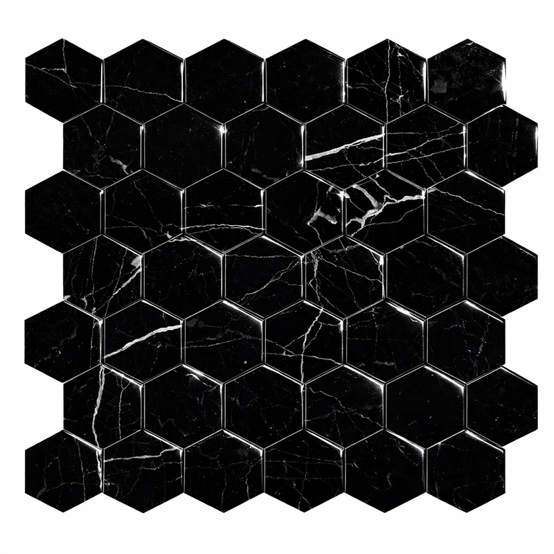 Nero Marquina (Black) Marble 2x2 Polished Hexagon Mosaic