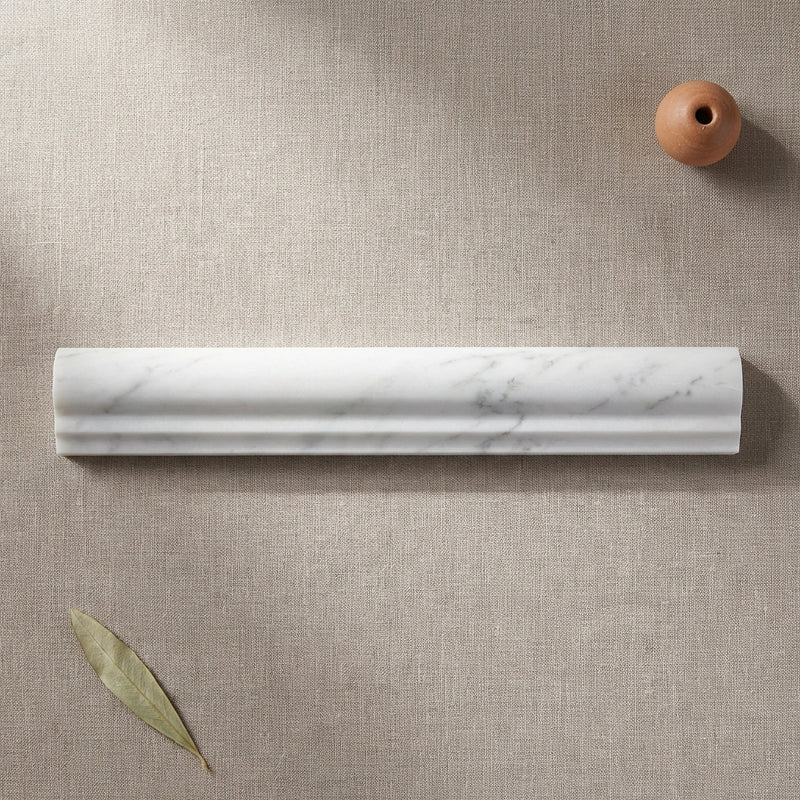 Oriental White (Asian Statuary) Marble 3/4x12 Polished Tile Bullnose Liner