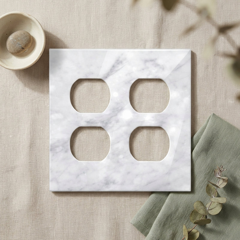 Bianco Carrara Switch Plate Covers 4-1/2x4 1/2 Polished Plate Cover 2-DUPLEX
