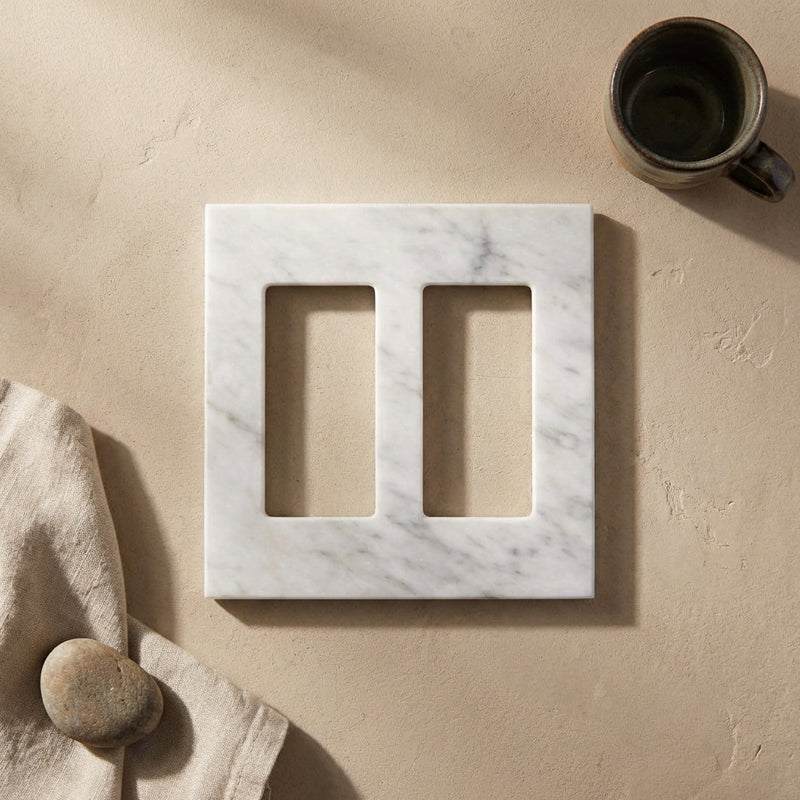 Bianco Carrara Switch Plate Covers 4-1/2x4 1/2 Polished Plate Cover 2-ROCKER