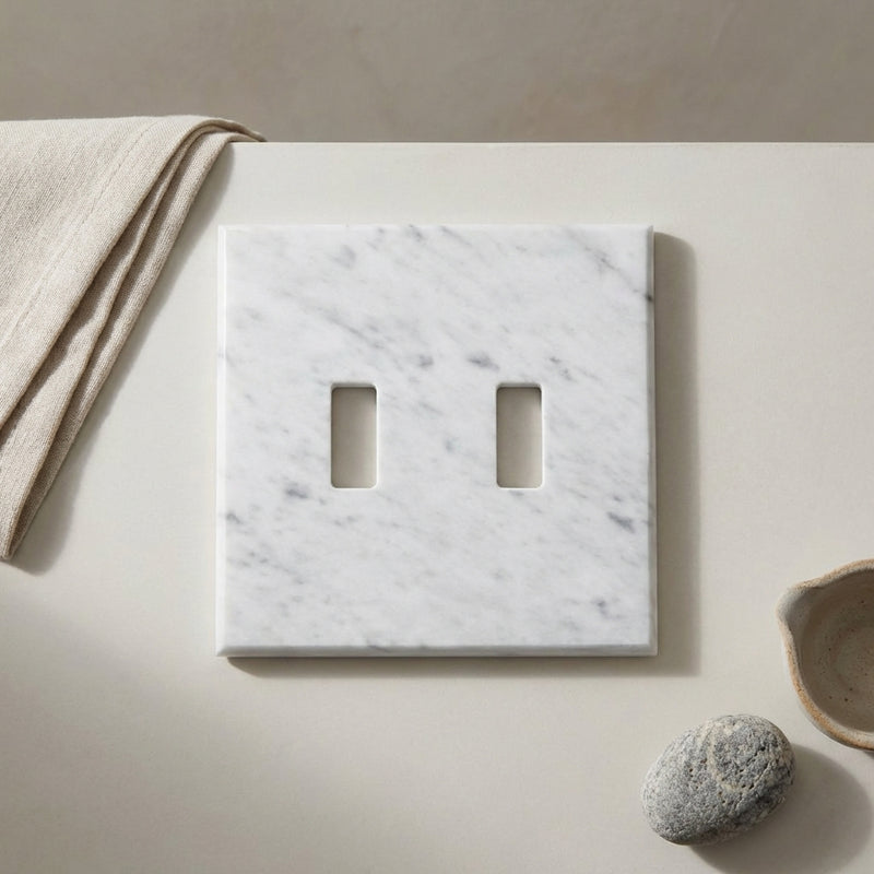 Bianco Carrara Switch Plate Covers 4-1/2x4 1/2 Polished Plate Cover 2-TOGGLE