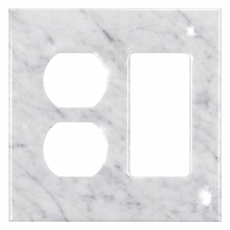 Bianco Carrara Switch Plate Covers 4-1/2x4 1/2 Polished Plate Cover ROCKER - DUPLEX