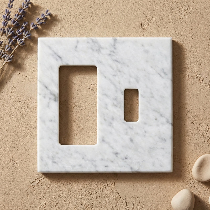 Bianco Carrara Switch Plate Covers 4-1/2x4 1/2 Polished Plate Cover TOGGLE - ROCKER